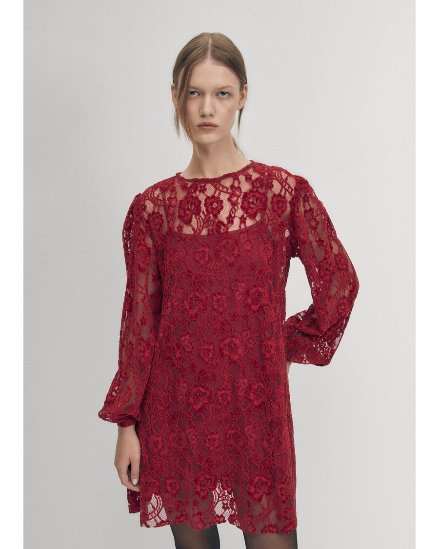 Alohas Dablon Nėrinių Vyno Suknelė