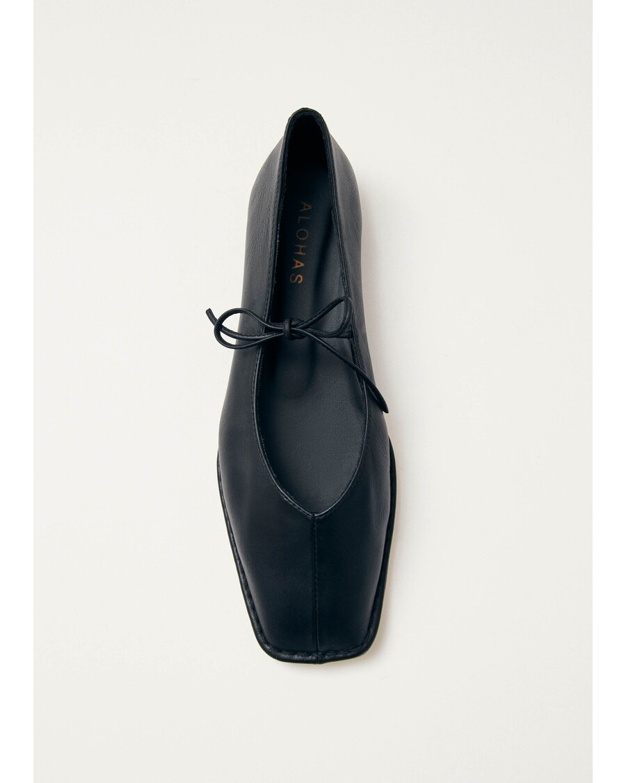 Alohas Sway Black Leather Ballet Flats