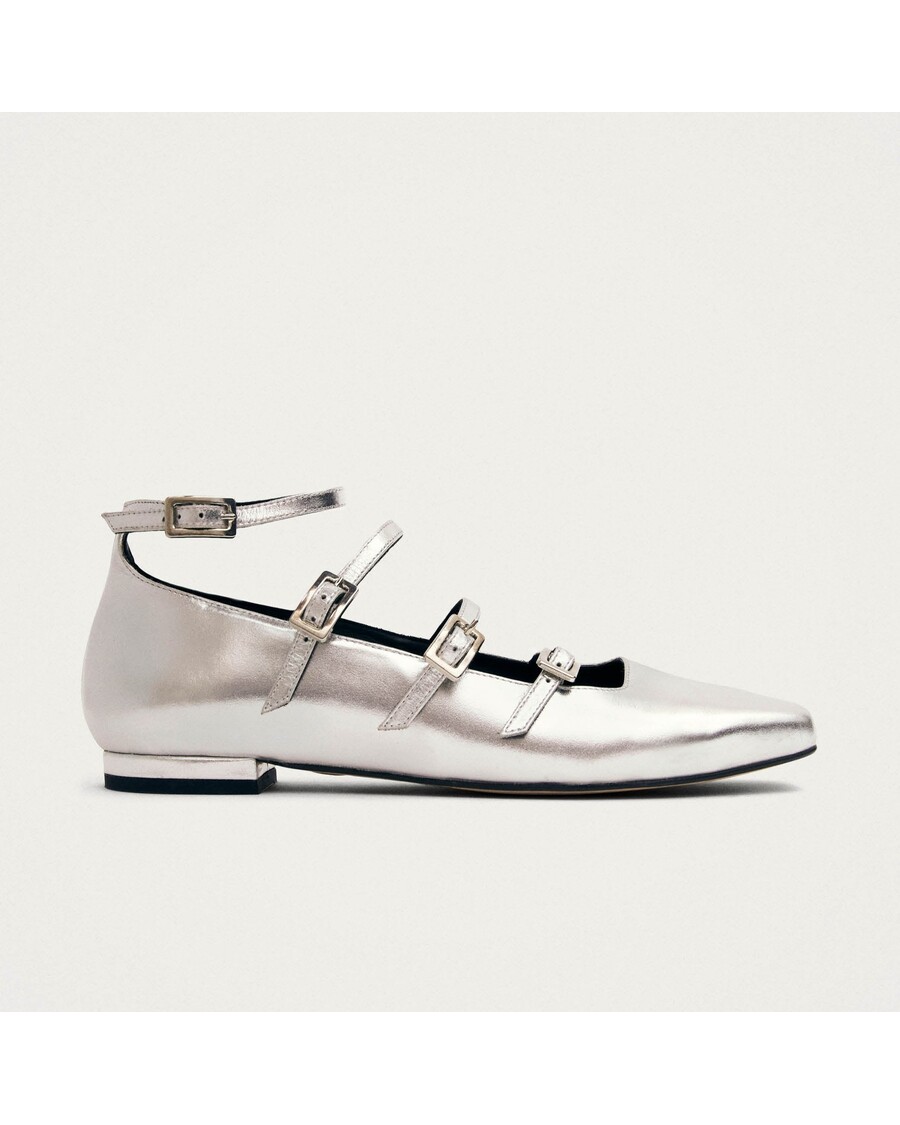 Alohas Luke Shimmer Silver Leather Ballet Flats