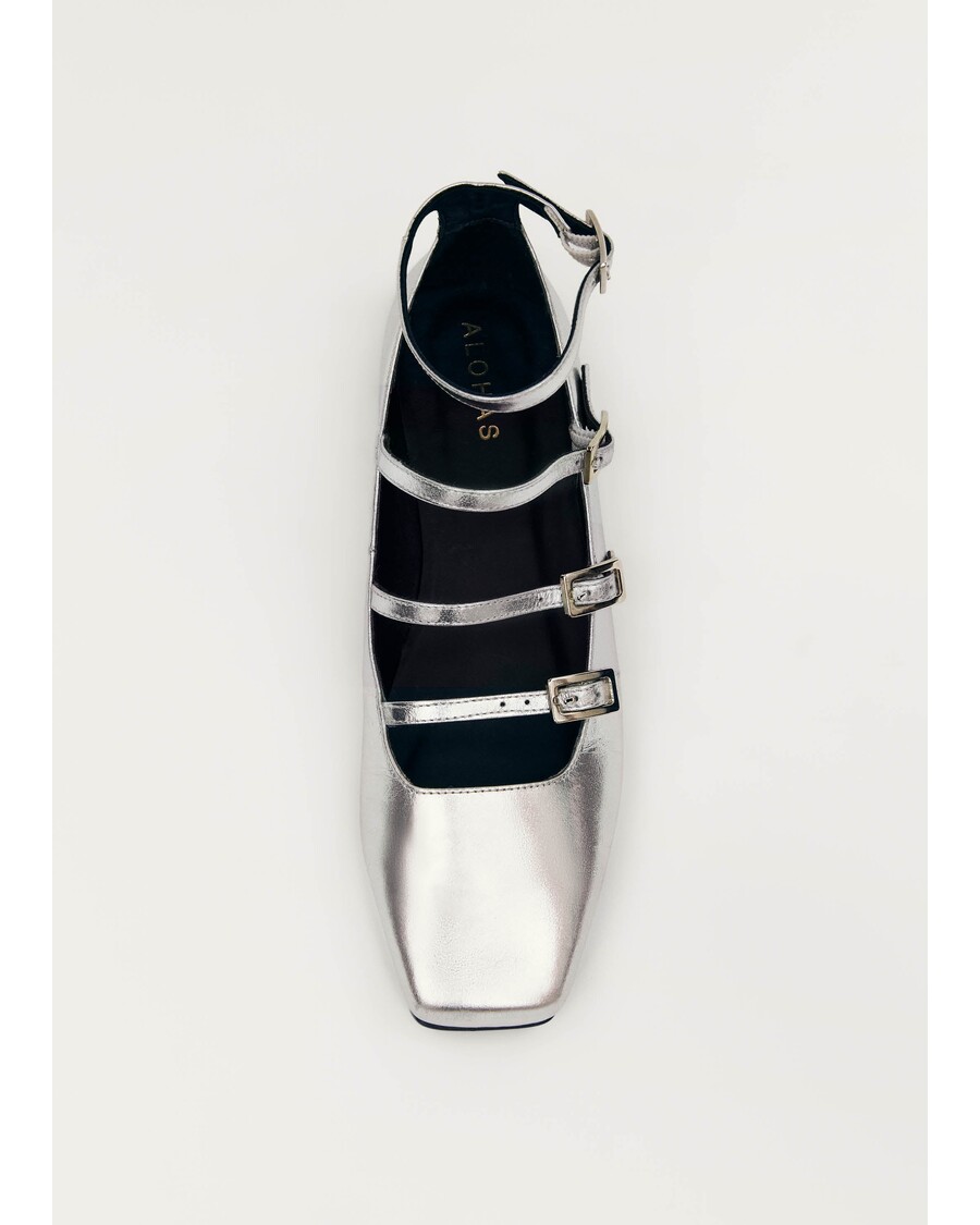 Alohas Luke Shimmer Silver Leather Ballet Flats