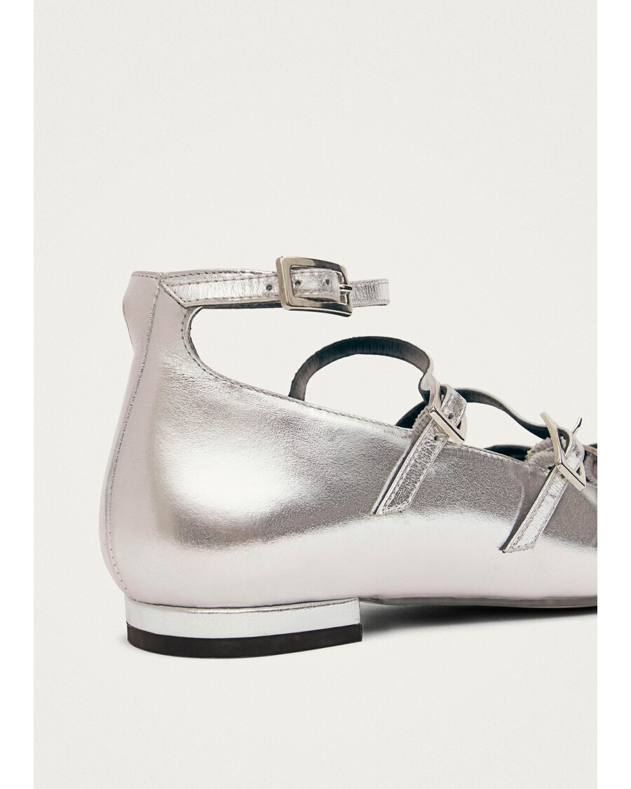 Alohas Luke Shimmer Silver Leather Ballet Flats