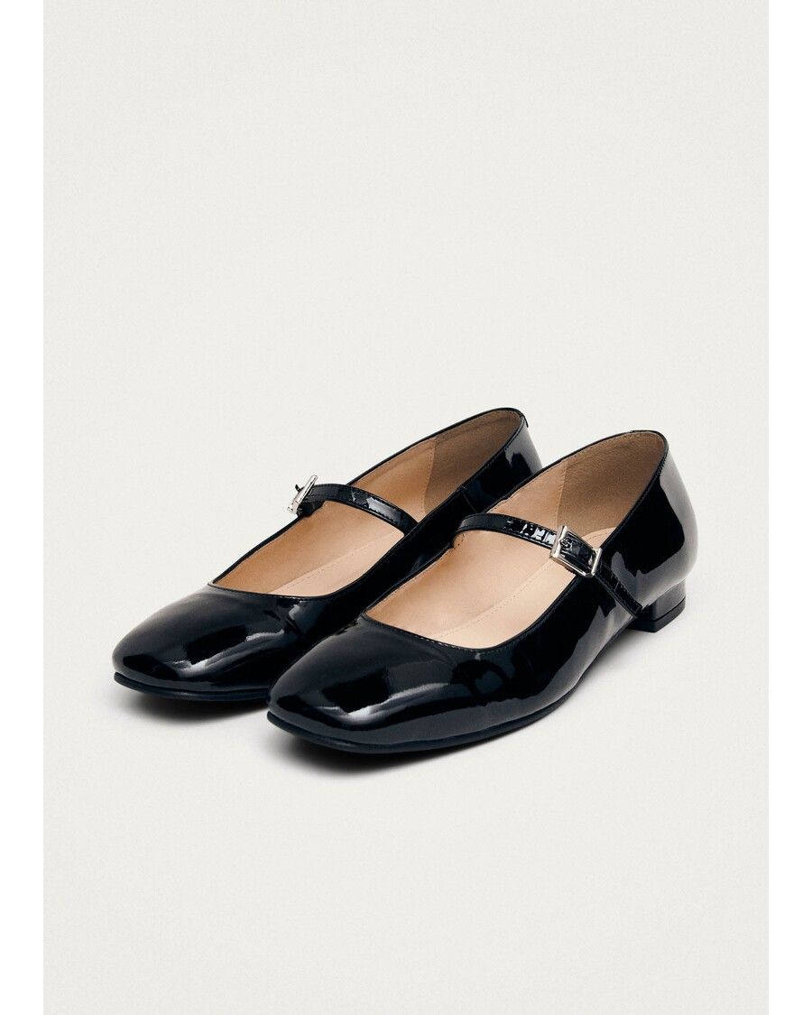 Alohas Por Do Sol Onix Black Leather Ballet Flats