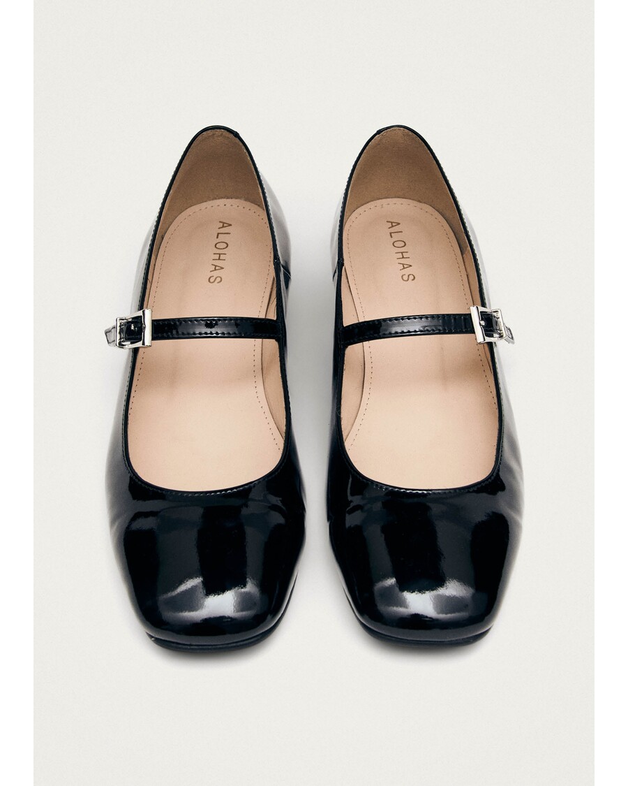 Alohas Por Do Sol Onix Black Leather Ballet Flats