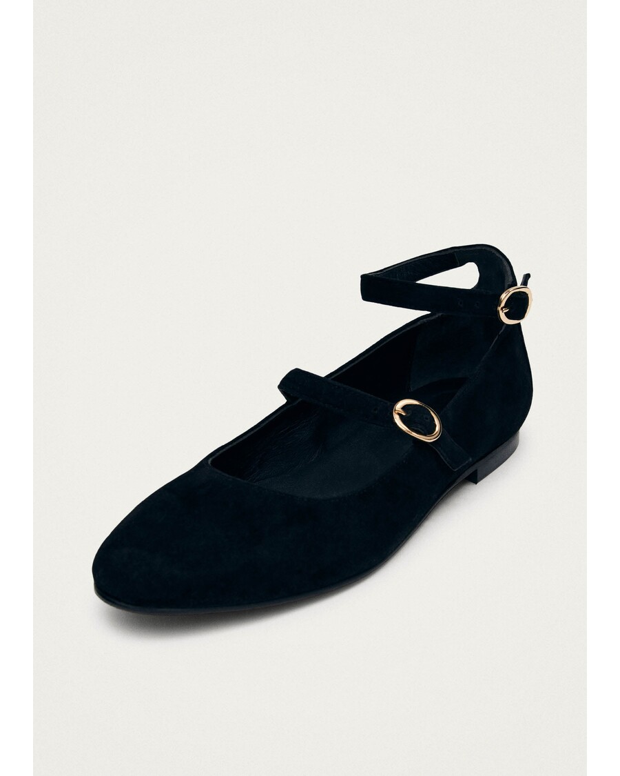 Alohas Evelyn Suede Black Leather Ballet Flats