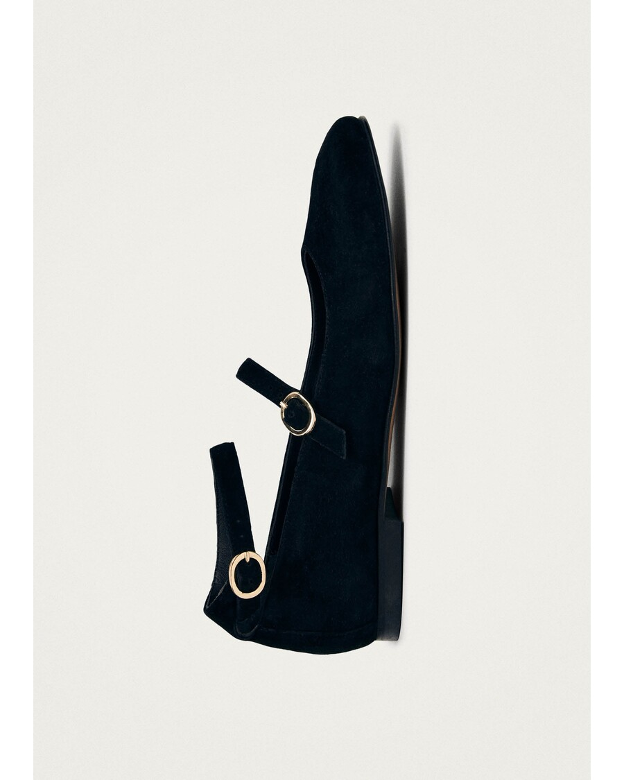 Alohas Evelyn Suede Black Leather Ballet Flats