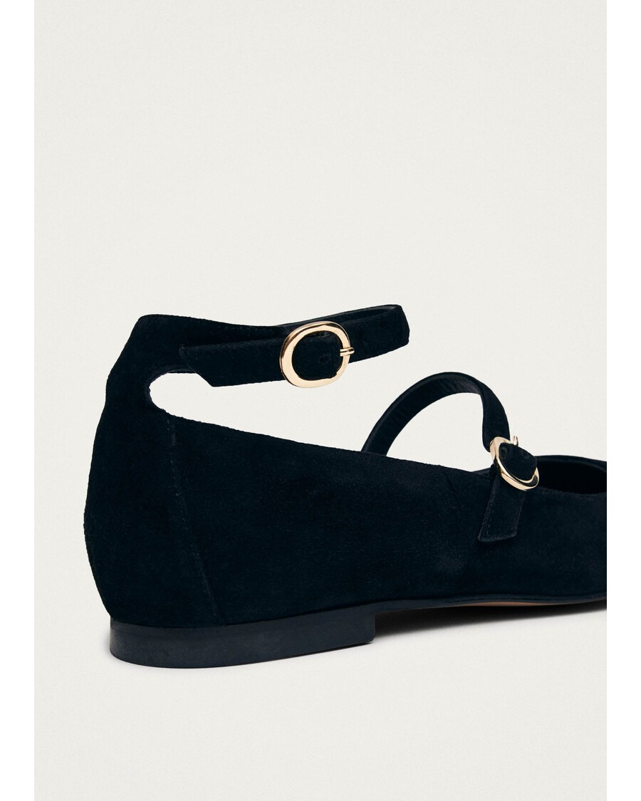 Alohas Evelyn Suede Black Leather Ballet Flats