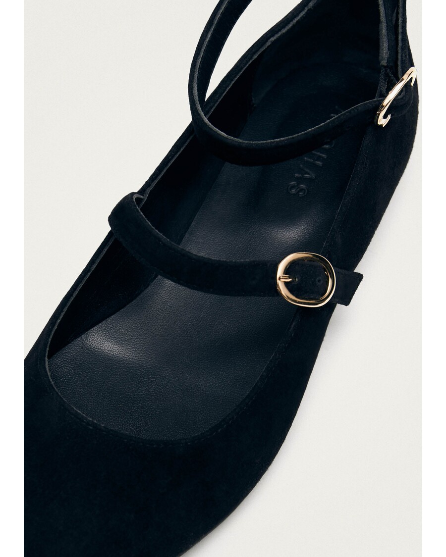 Alohas Evelyn Suede Black Leather Ballet Flats