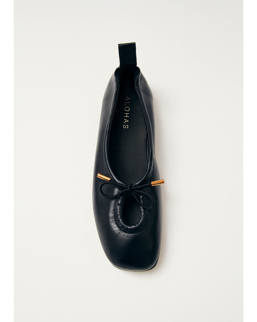 Alohas Rosalind Black Leather Ballet Flats