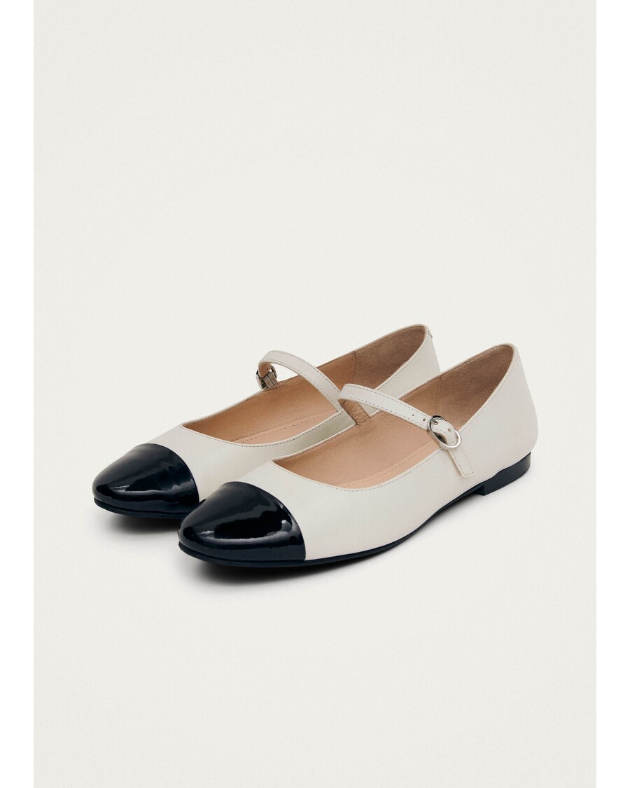 Alohas Musa Bicolor Black Cream Leather Ballet Flats