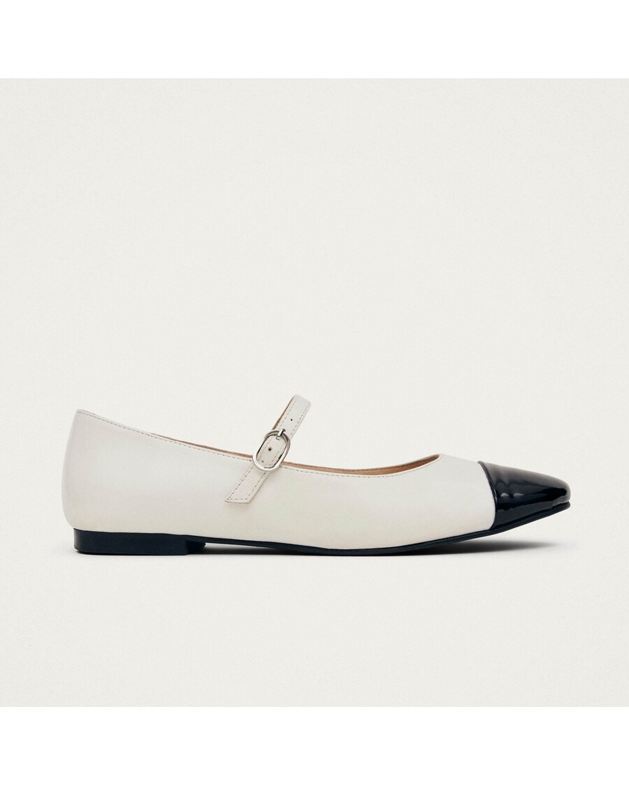 Alohas Musa Bicolor Black Cream Leather Ballet Flats