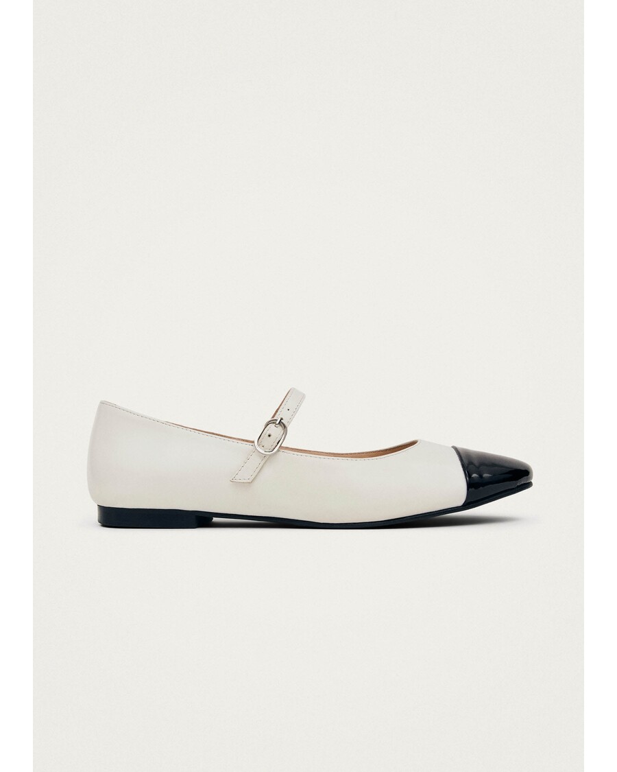 Alohas Musa Bicolor Black Cream Leather Ballet Flats