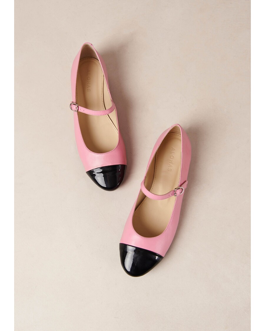 Alohas Musa Bicolor Black Pink Leather Ballet Flats