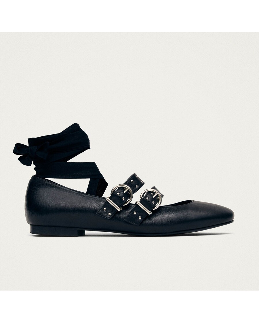 Alohas Thekla Black Leather Ballet Flats
