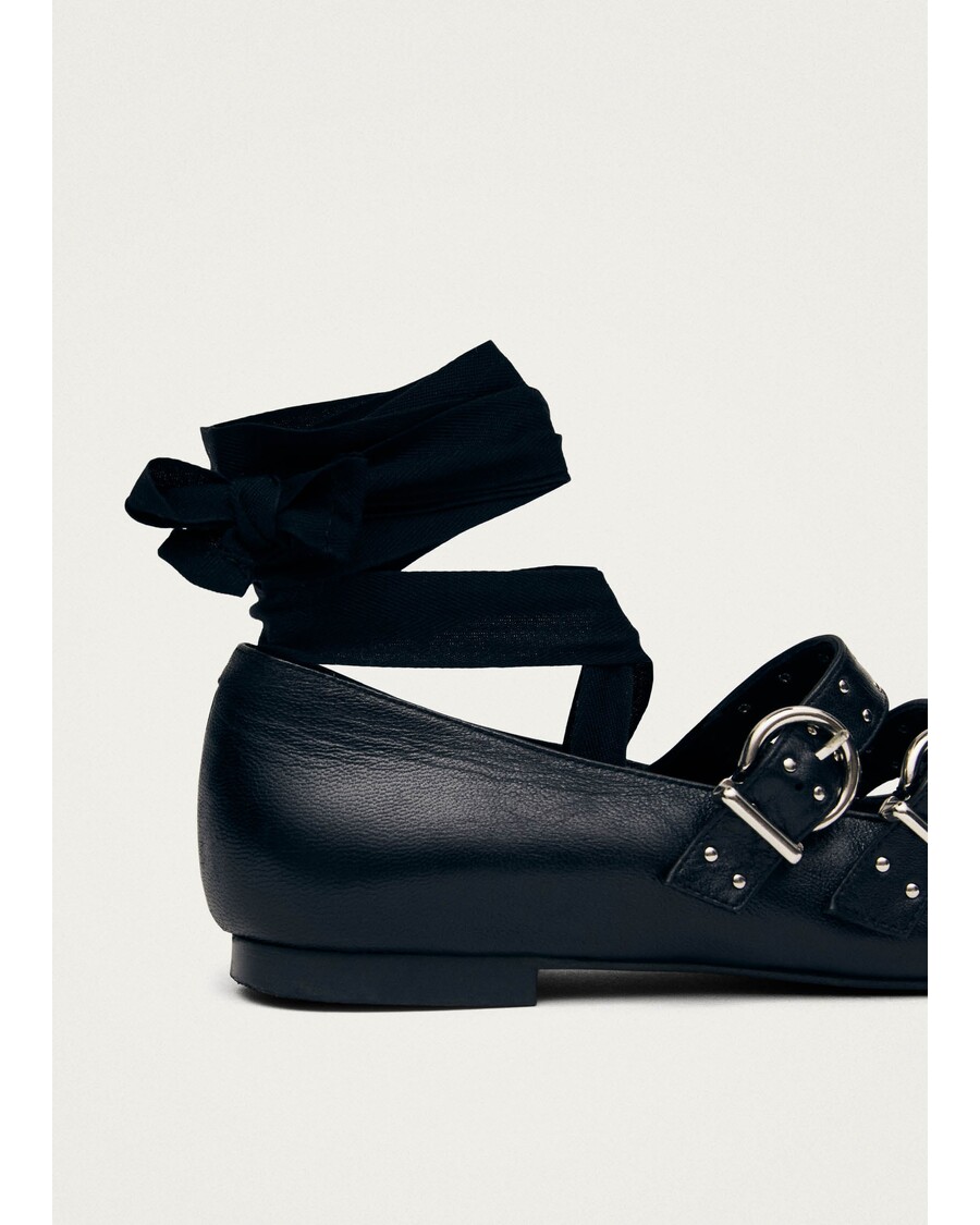 Alohas Thekla Black Leather Ballet Flats