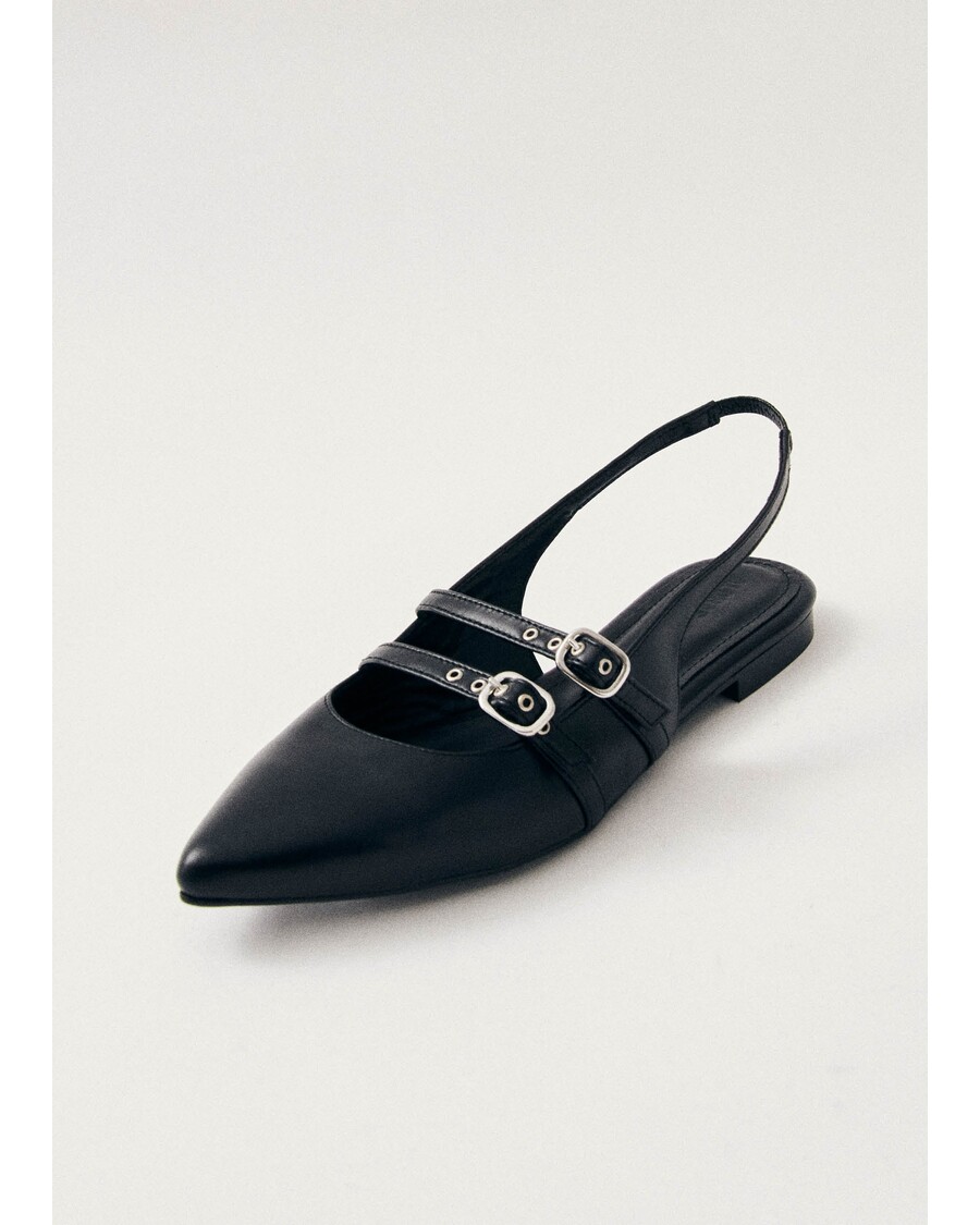 Alohas Wren Black Leather Ballet Flats