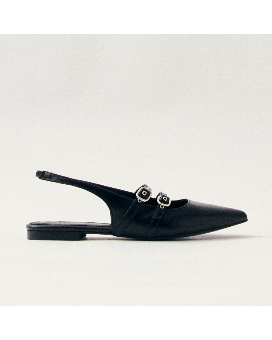 Alohas Wren Black Leather Ballet Flats
