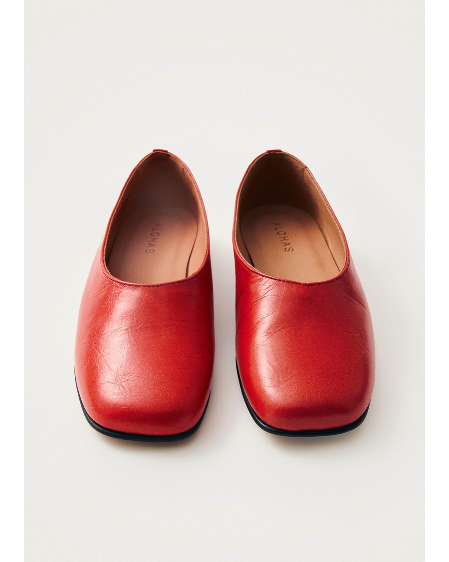 Alohas Edie Red Leather Ballet Flats