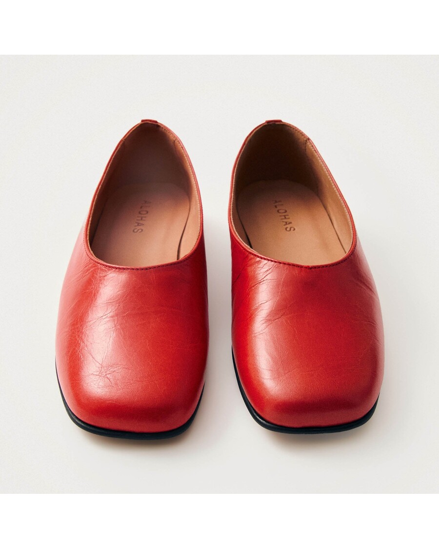 Alohas Edie Red Leather Ballet Flats