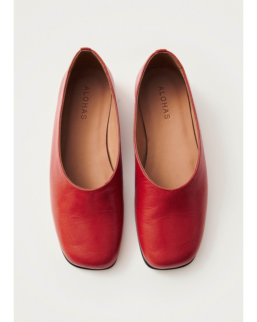 Alohas Edie Red Leather Ballet Flats