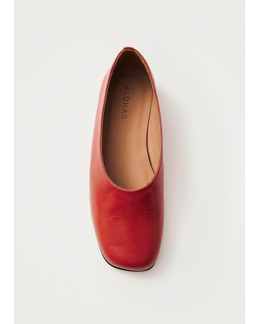 Alohas Edie Red Leather Ballet Flats