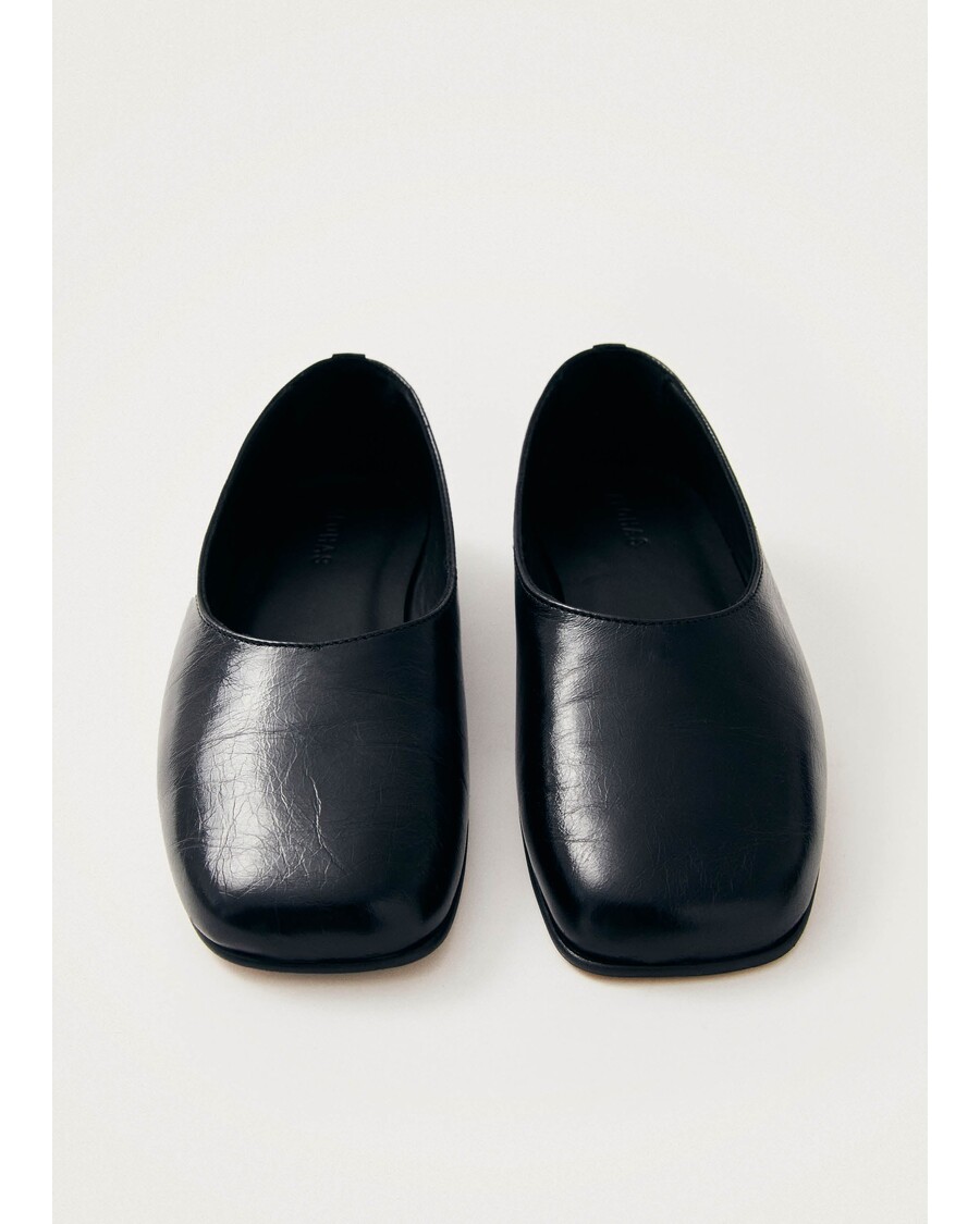 Alohas Edie Black Leather Ballet Flats