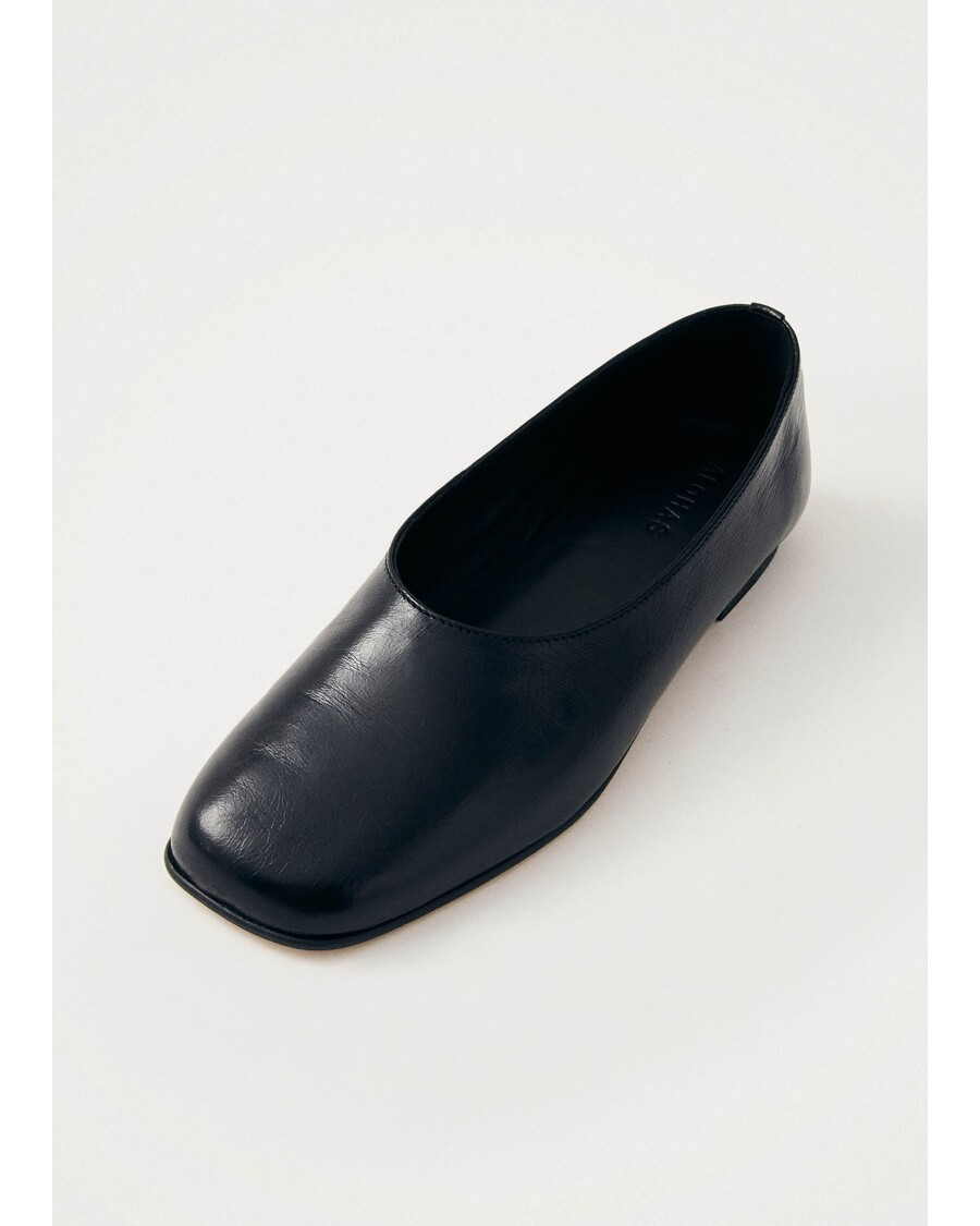 Alohas Edie Black Leather Ballet Flats