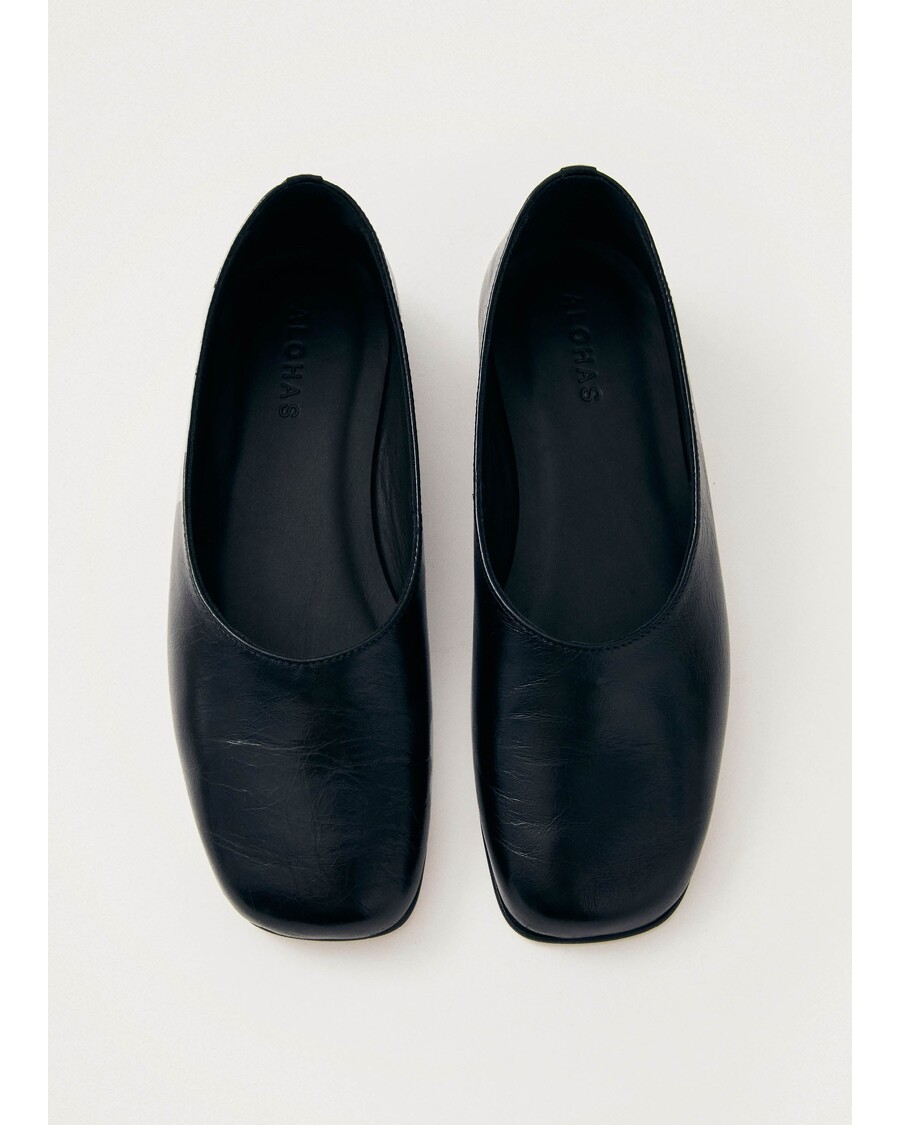 Alohas Edie Black Leather Ballet Flats