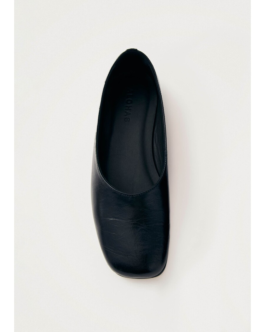 Alohas Edie Black Leather Ballet Flats