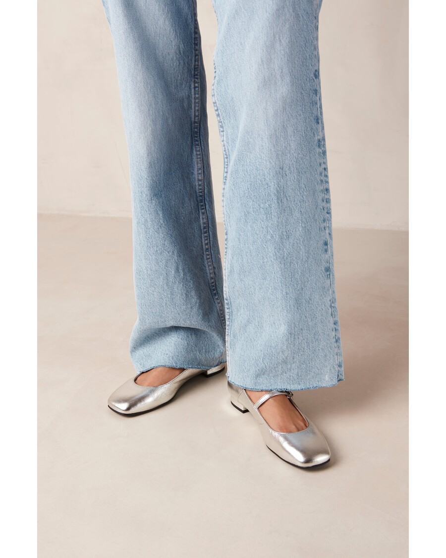 Alohas Por Do Sol Svetleče Srebrne Usnjene Balerinke