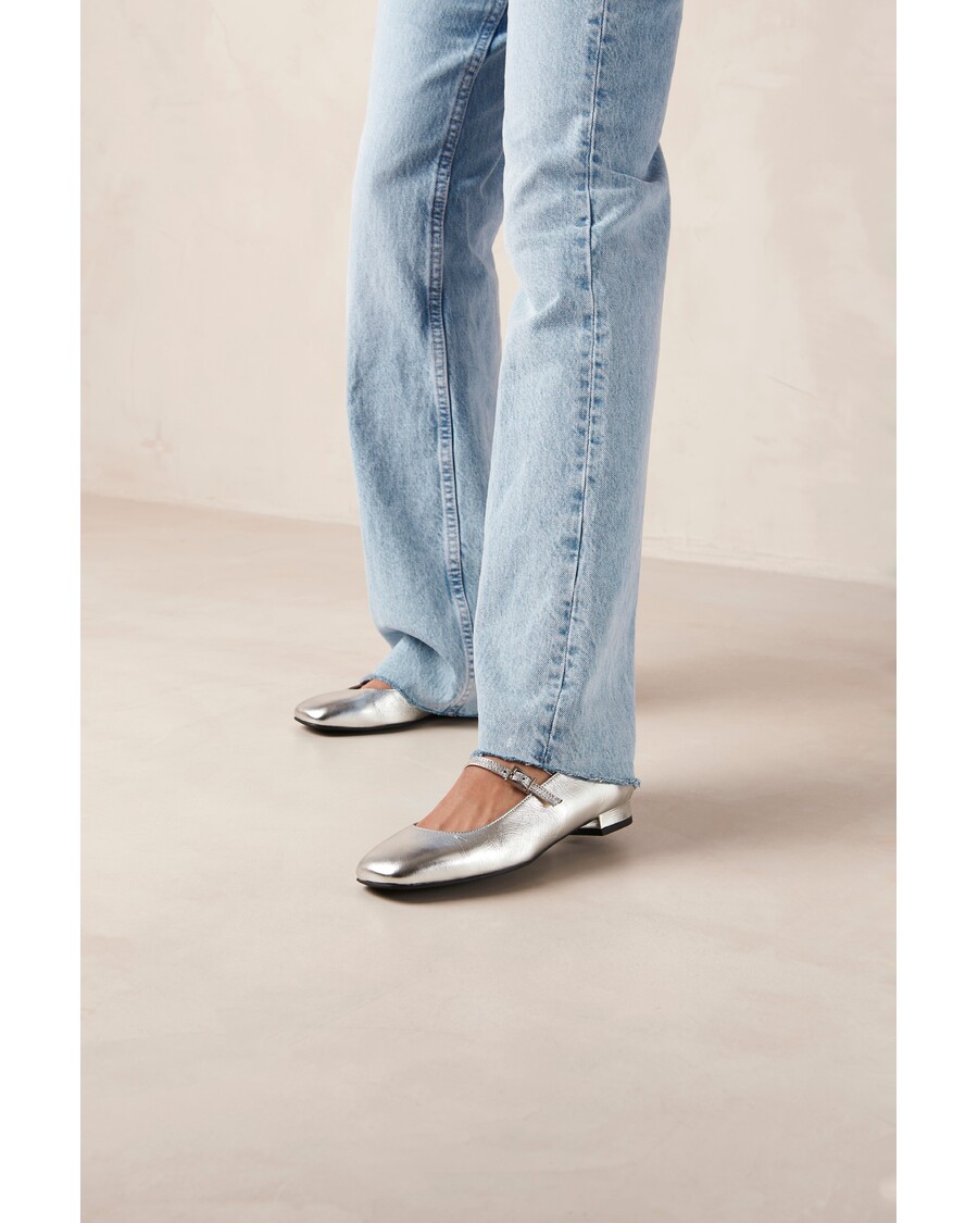 Alohas Por Do Sol Svetleče Srebrne Usnjene Balerinke