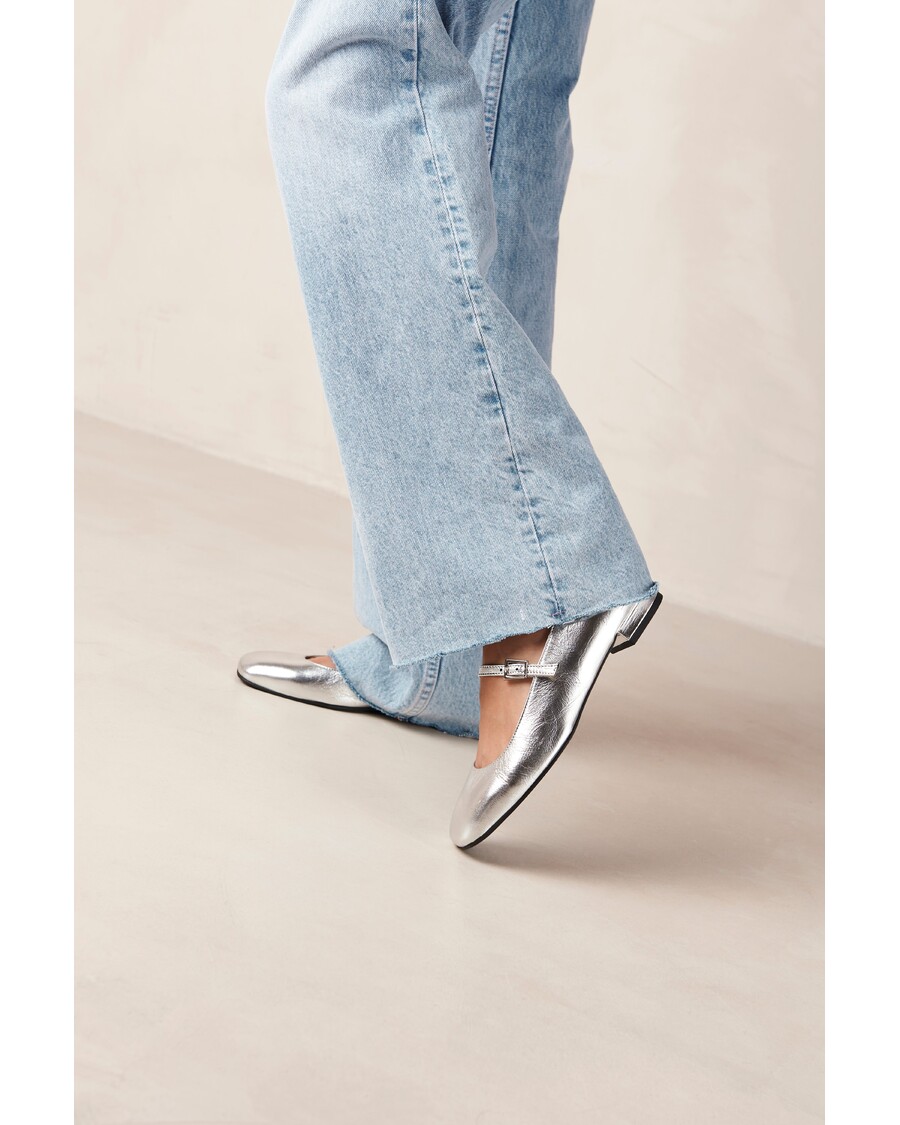 Alohas Por Do Sol Svetleče Srebrne Usnjene Balerinke