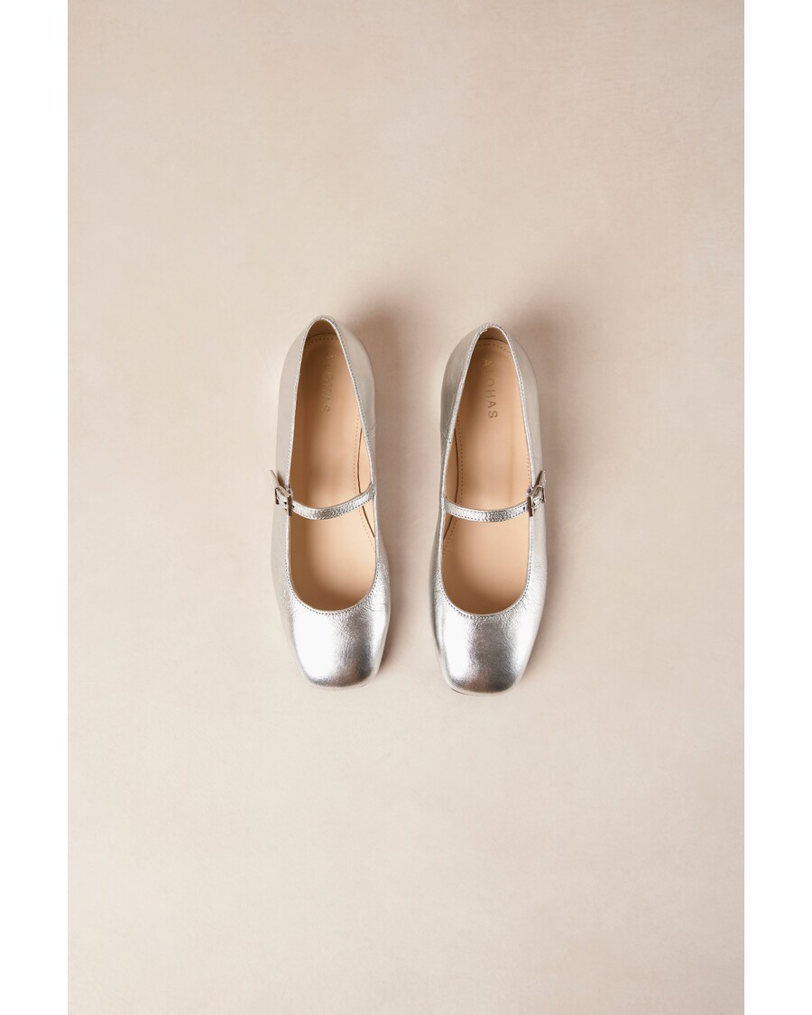 Alohas Por Do Sol Svetleče Srebrne Usnjene Balerinke