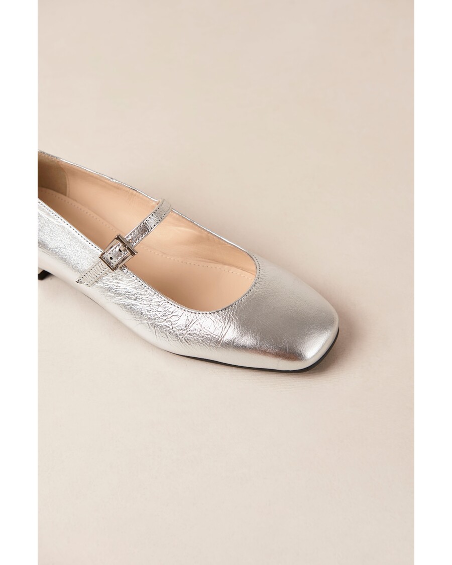 Alohas Por Do Sol Svetleče Srebrne Usnjene Balerinke