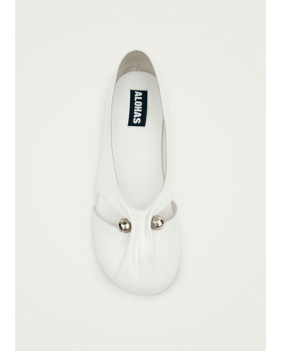 Alohas Ravena White Leather Ballet Flats