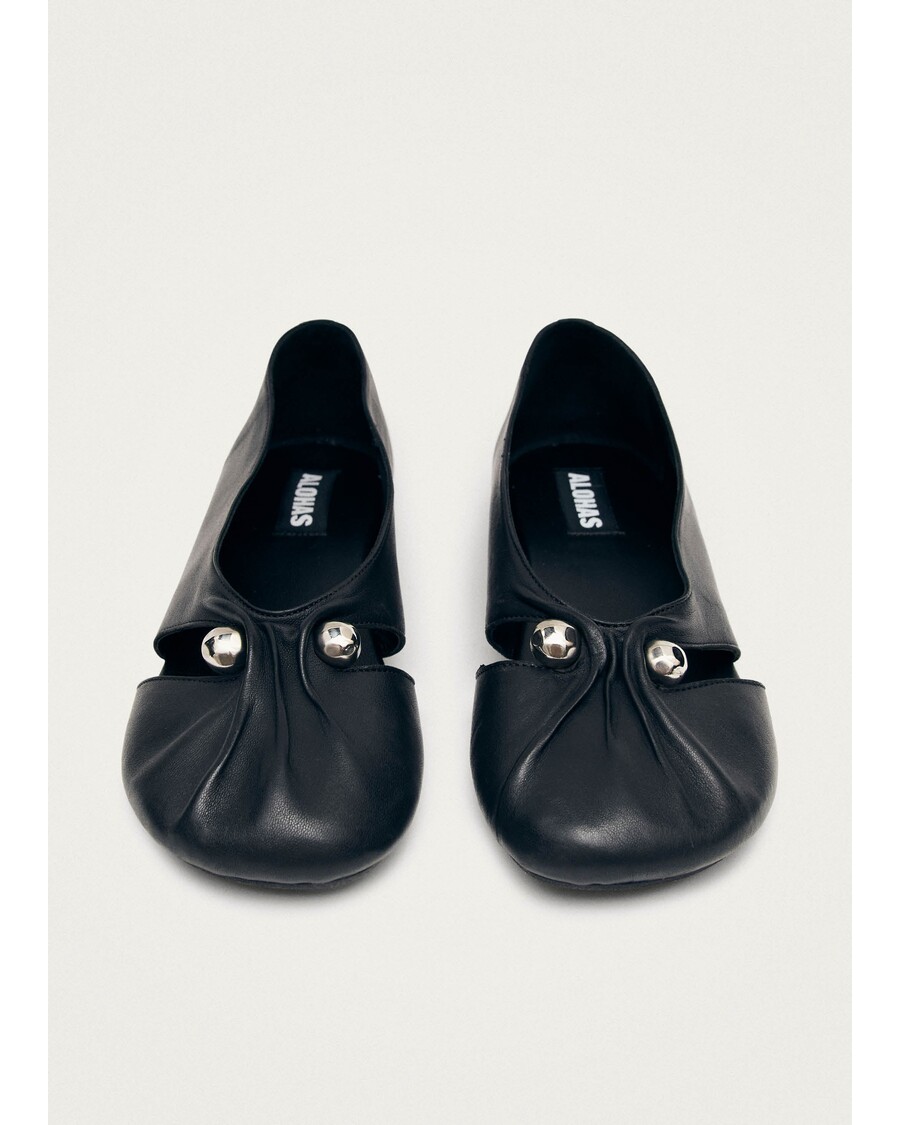 Alohas Ravena Black Leather Ballet Flats