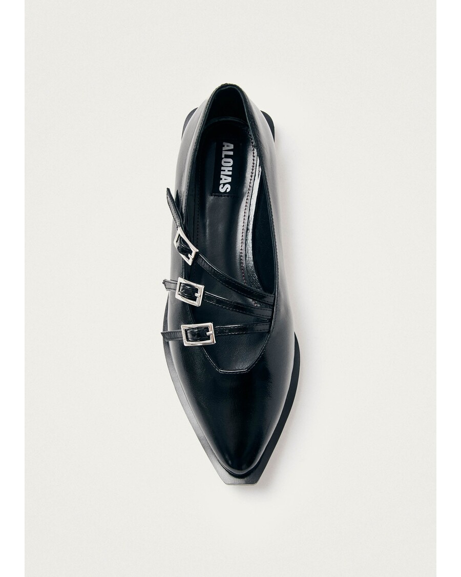 Alohas Jive Onix Black Leather Ballet Flats