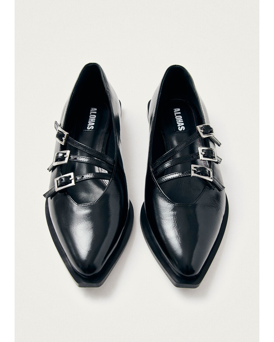 Alohas Jive Onix Black Leather Ballet Flats