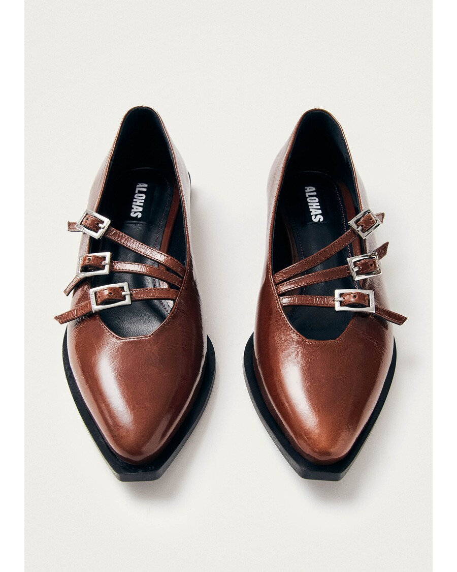 Alohas Jive Onix Brown Leather Ballet Flats