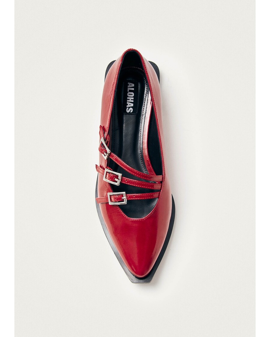 Alohas Jive Onix Red Leather Ballet Flats