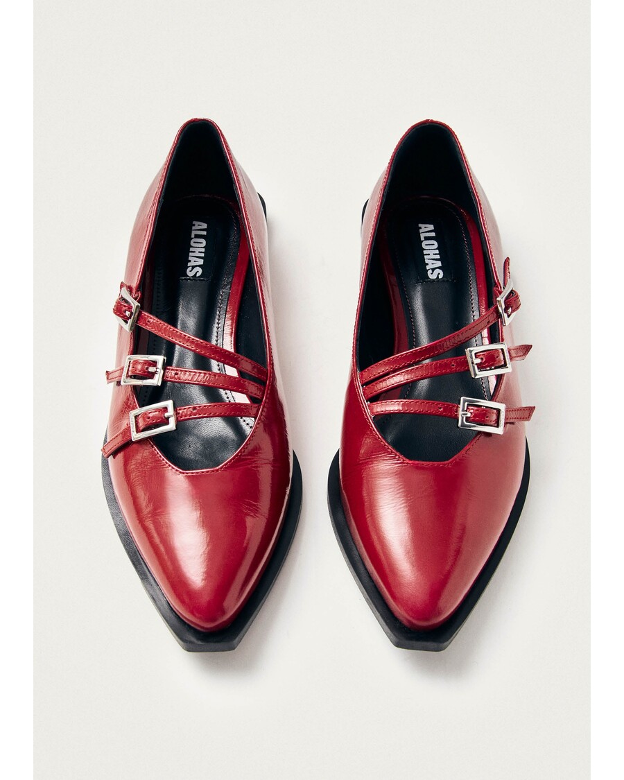 Alohas Jive Onix Red Leather Ballet Flats