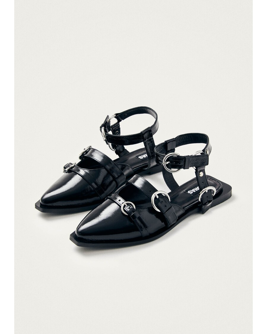 Alohas Thalara Onix Black Leather Ballet Flats