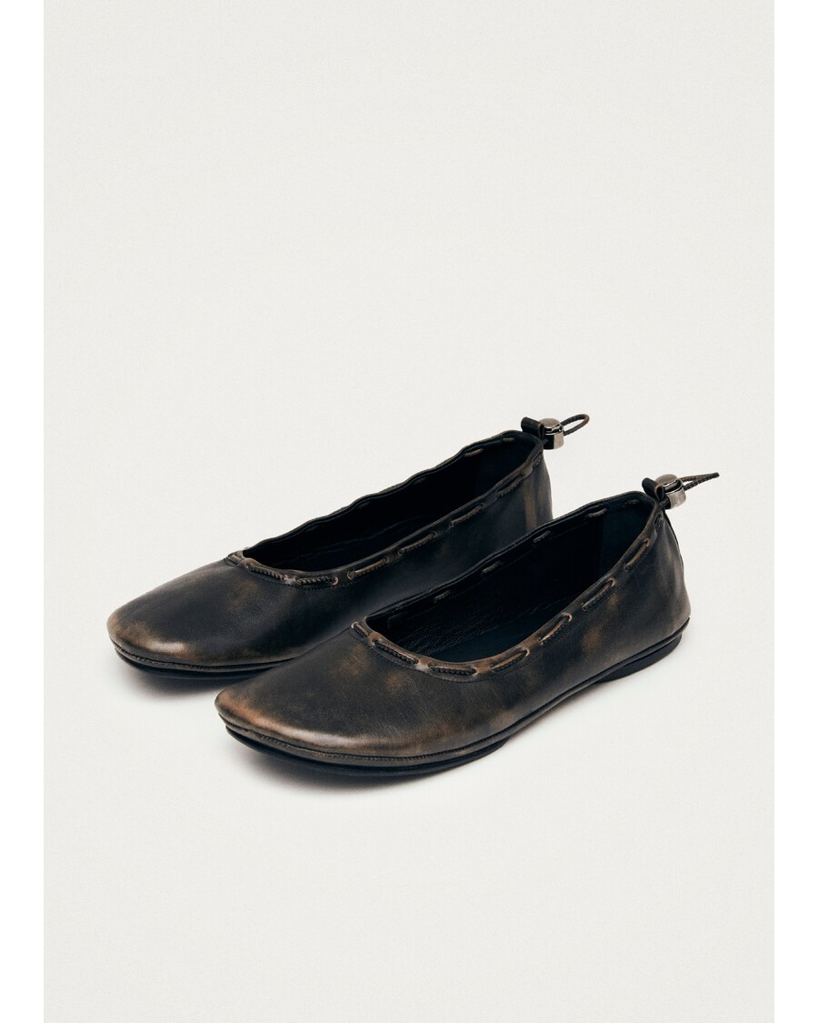 Alohas Gill Brushed Brown Leather Ballet Flats