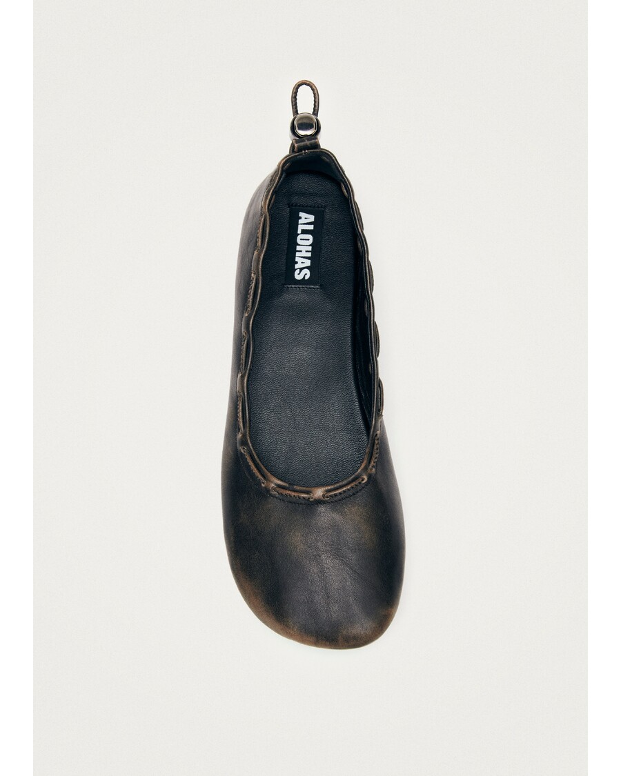 Alohas Gill Brushed Brown Leather Ballet Flats