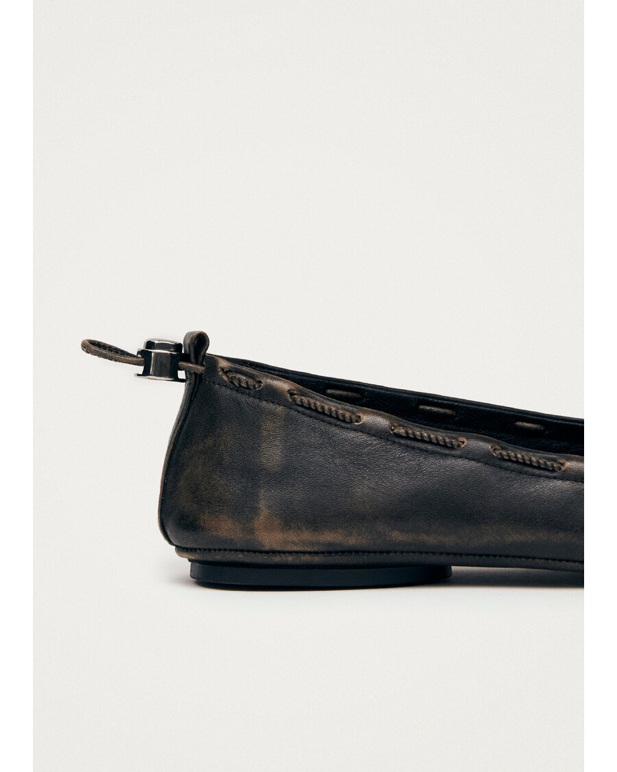 Alohas Gill Brushed Brown Leather Ballet Flats