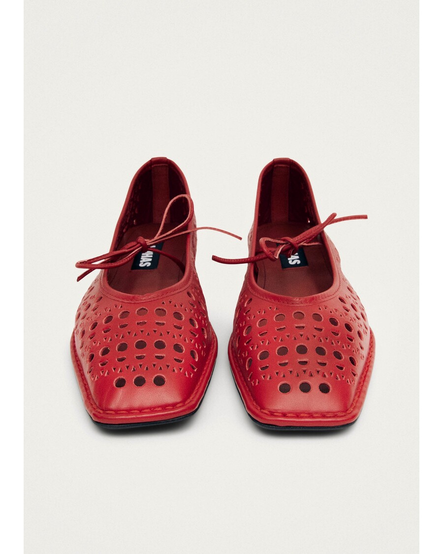 アロハス スウェイ スリット レッド レザー バレエ フラット