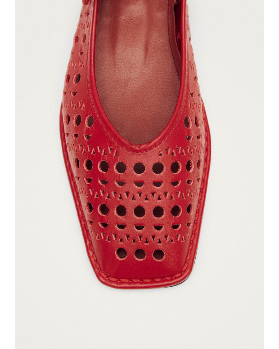 アロハス スウェイ スリット レッド レザー バレエ フラット