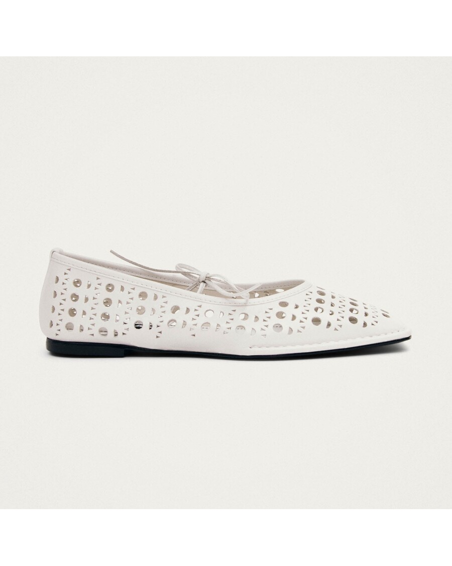 Alohas Sway Slit White Leather Ballet Flats