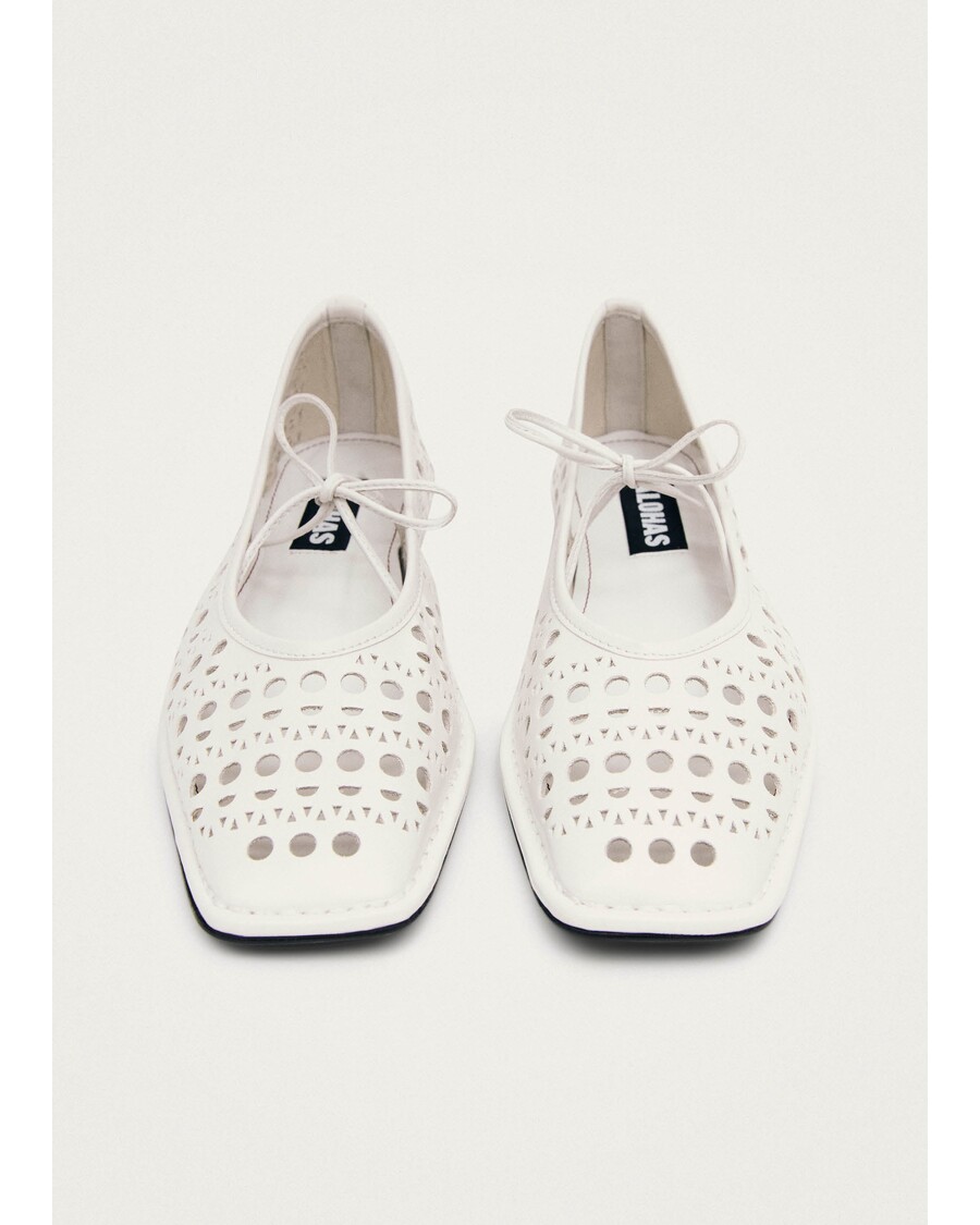 Alohas Sway Slit White Leather Ballet Flats