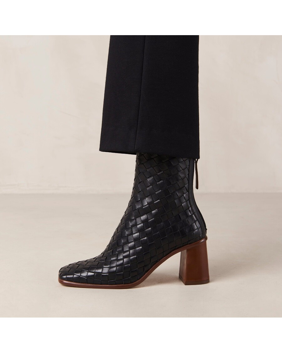 Alohas West Braided Black Leather Ankle Boots