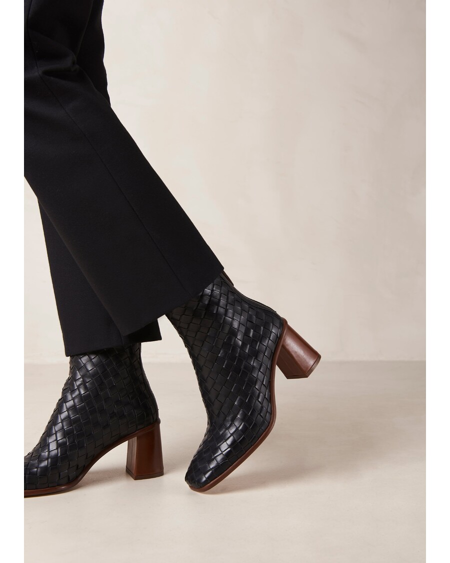 Alohas West Braided Black Leather Ankle Boots